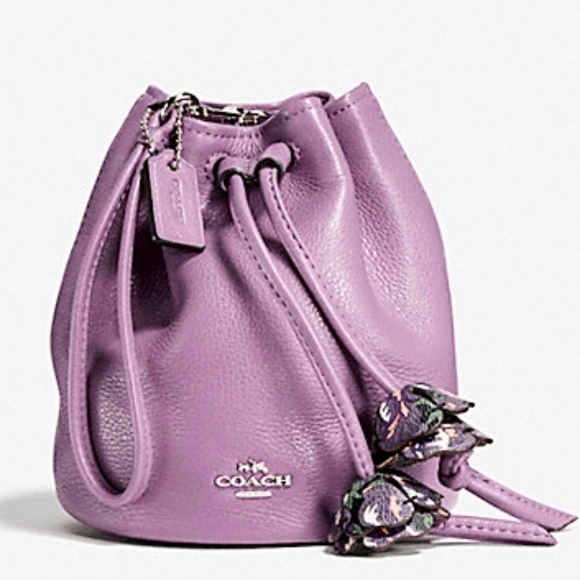 🪻NWOT Coach Lilac Purple Pebbled Leather Petal Floral Bucket Wristlet Pouch Bag - Picture 1 of 13